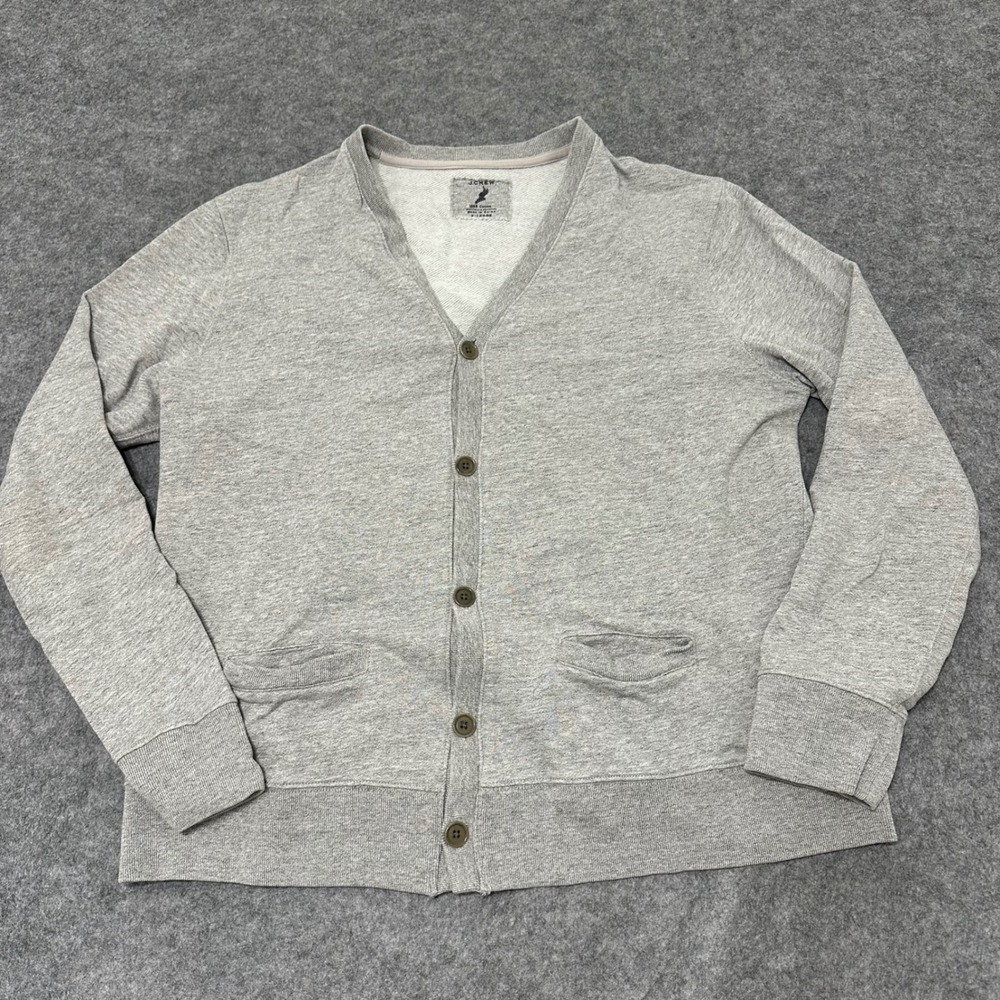 J.Crew Cardigan Men XL Gray 100% Cotton Heritage Fleece Button Front 13674 SP09